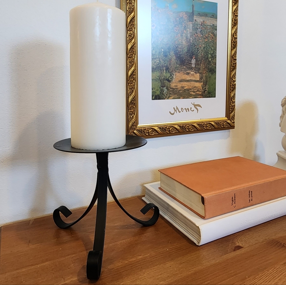 Vintage Black Métal Candle Holder on Stand